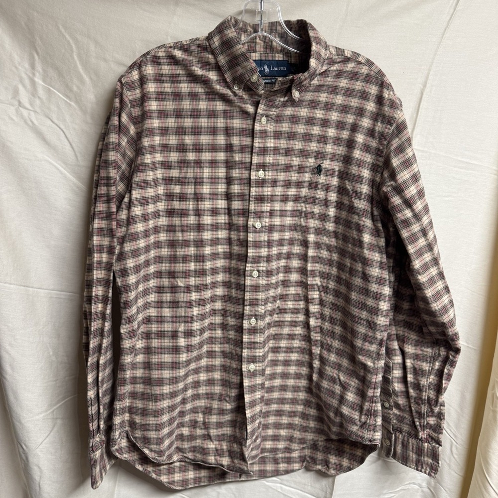 Ralph Lauren Classic Fit Long Sleeve Plaid Button-Down Shirt, Men's L